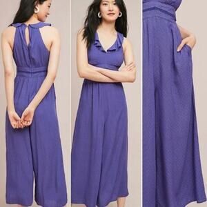 SALE! Anthropologie Maeve Justine Syros Blue Polka Dot Jumpsuit